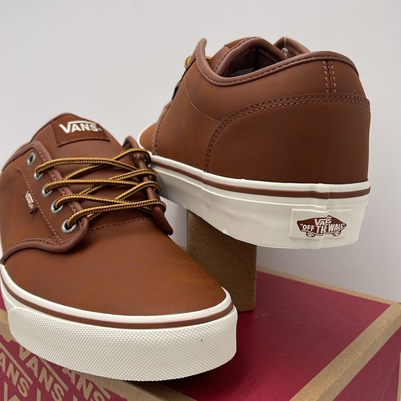 Vans Men’s Brown Leather Sneakers White Accents Atwood (Leather)Brown/Mashmallow - Picture 8 of 16